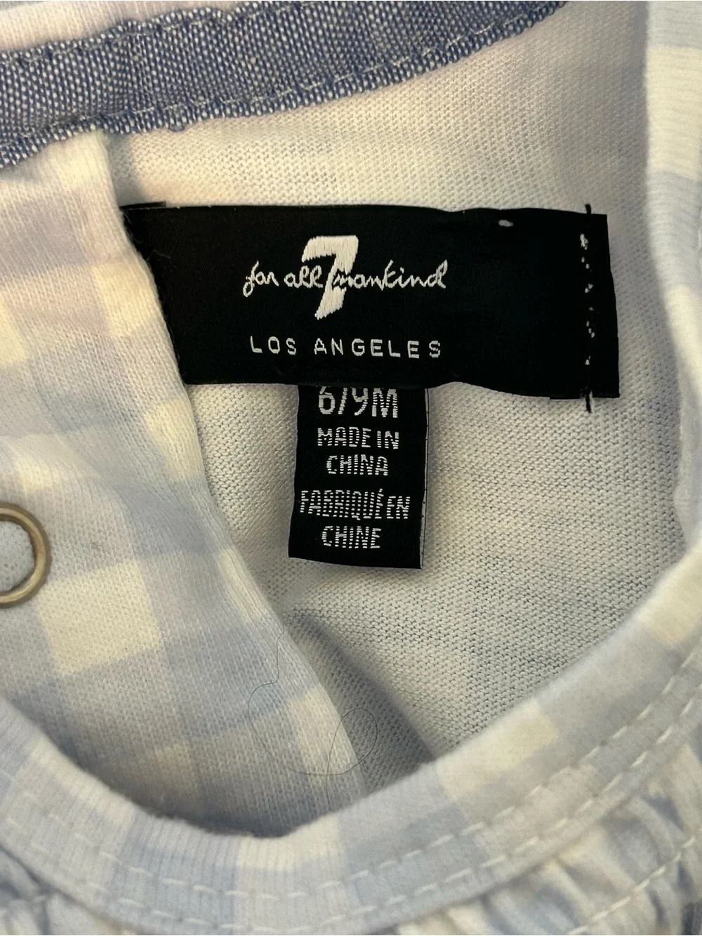 7 For All Mankind Light Blue Gingham Smocked Footie